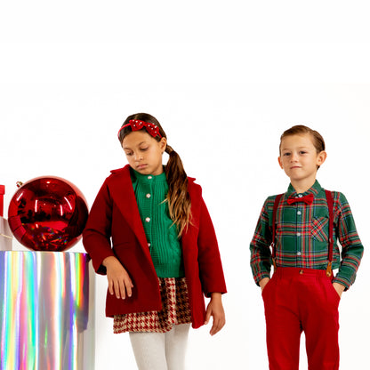 A Leading Role Premium Child Festive Plaid Button Up and Bow Tie Set