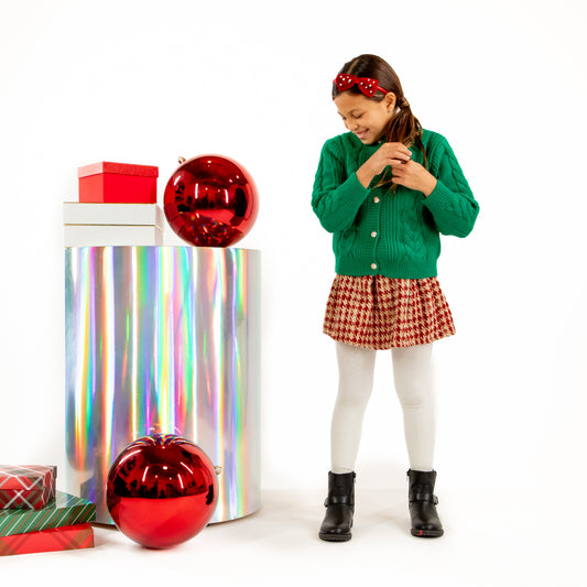 A Leading Role Premium Child Chenille Houndstooth Pleated Skirt