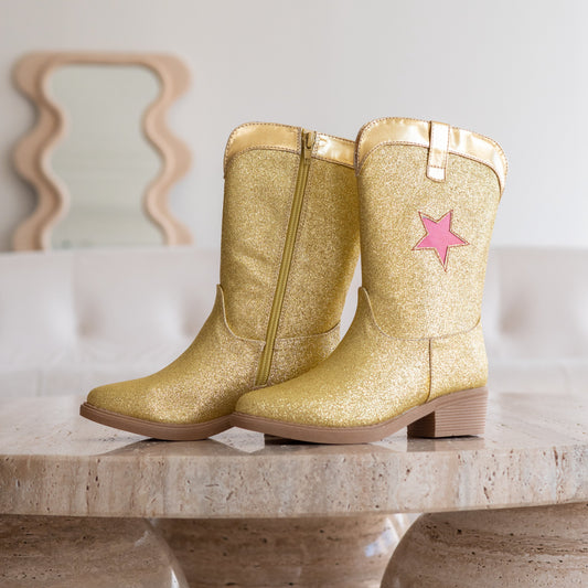 A Leading Role Gold Sparkle Boots